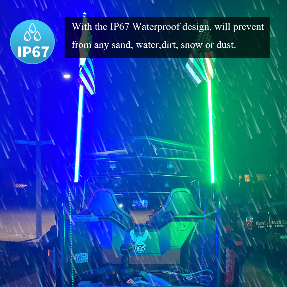 2pcs 5ft lights ، مصباح السوط LED مع App & Remote Control ، حلزوني مطاردة الهوائيات المضاءة ، ضوء السوط لـ UTV ATV RZR SXS Can-Am Dune Offroad Truck SMD5050 (2)