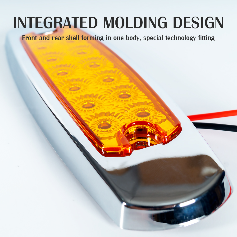 أصفر | مستطيل | مصابيح خلوص علامة LED مع الكروم/الحديد غير القابل للصدأ للسيارة
